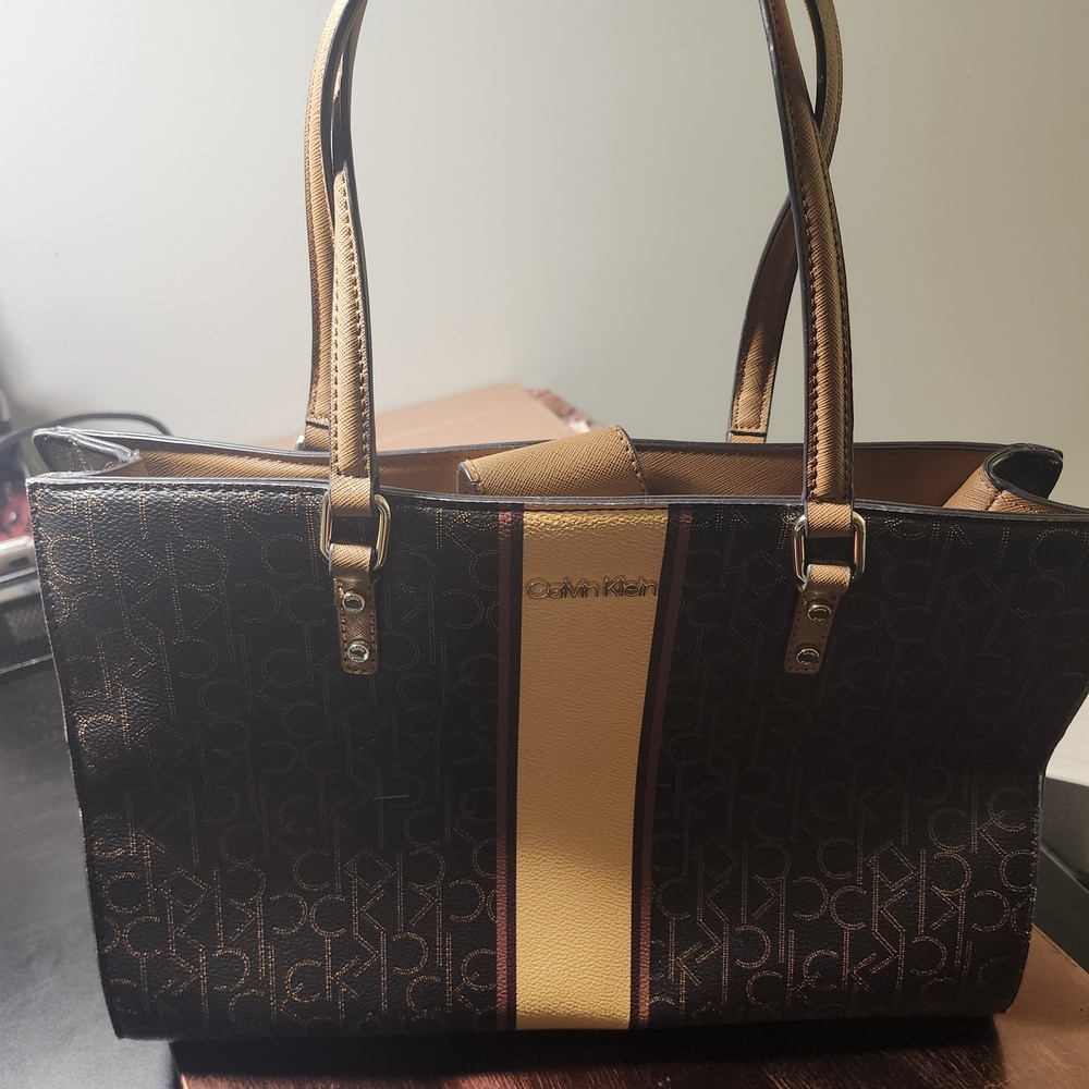 Calvin Klein Black and Tan Signature Tote
